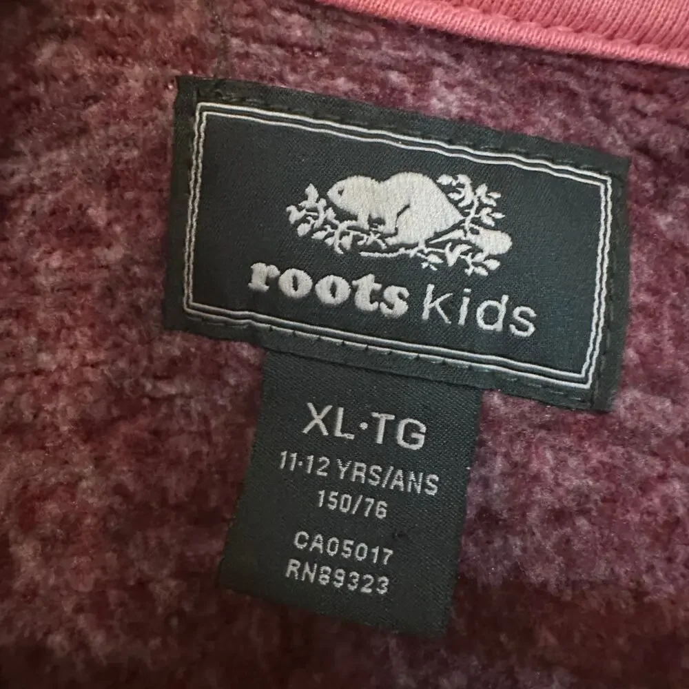 Roots Kids Fleece Sweater sz XL (14) Burgundy Full Zip Sweater